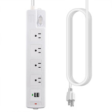 Power Strip Surge Protector with 4 Outlets and 2 USB Ports, Flat Plug Extension Cord 5.9FT White