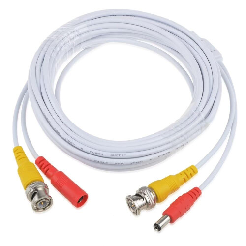 25ft White BNC Video Power Cable for CCTV Camera System, PlugandPlay Setup and Stable Signal