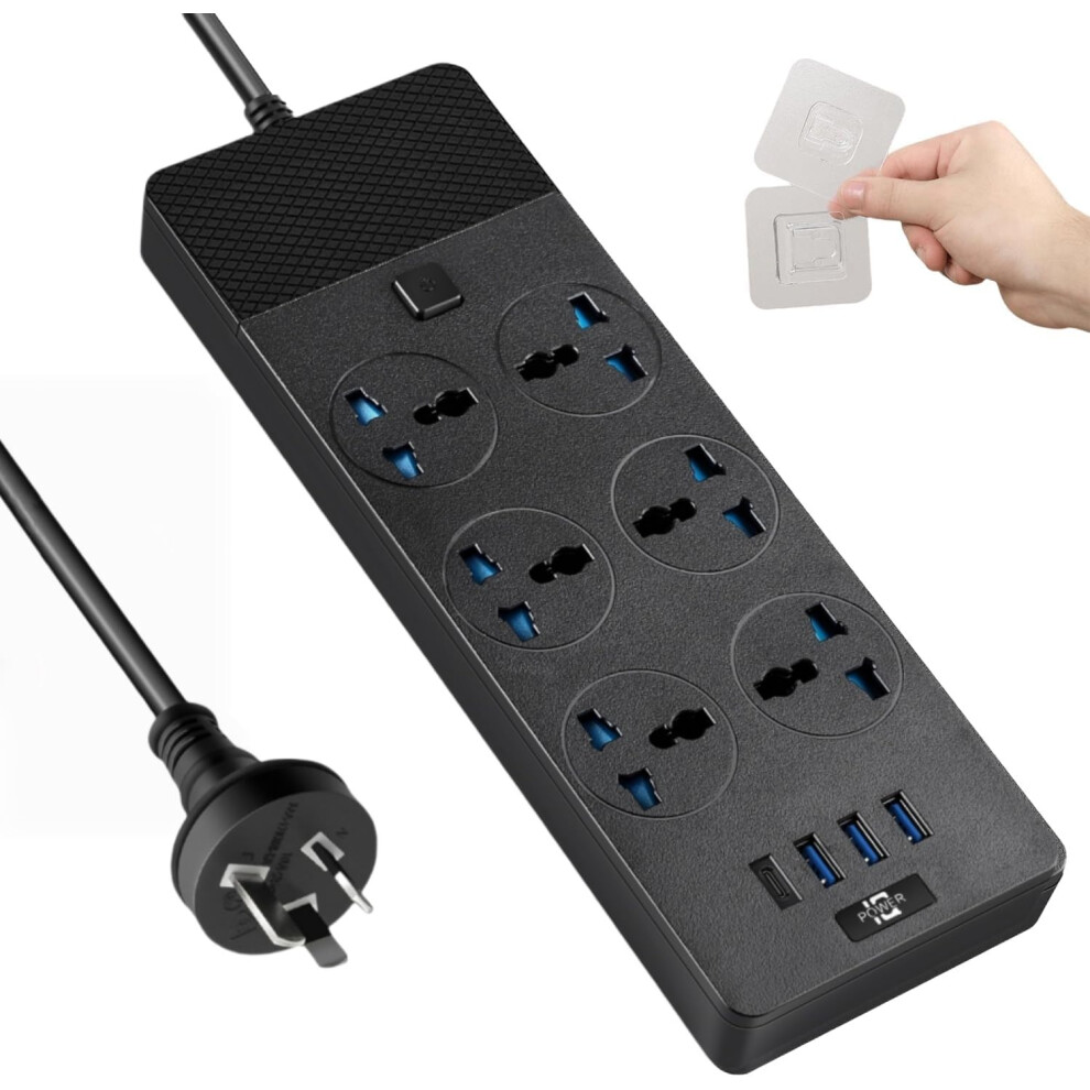 Australian Power Strip With 6 Universal Outlets, Usbc Fast Charging, 3000W Surge Protector For Travel 9053599241836