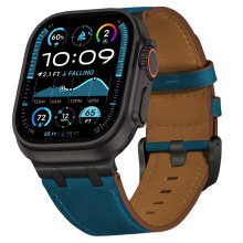 Leather Band 26mm Rugged Vintage Crazy Horse Strap Black Blue for Apple Watch Ultra and iWatch Series