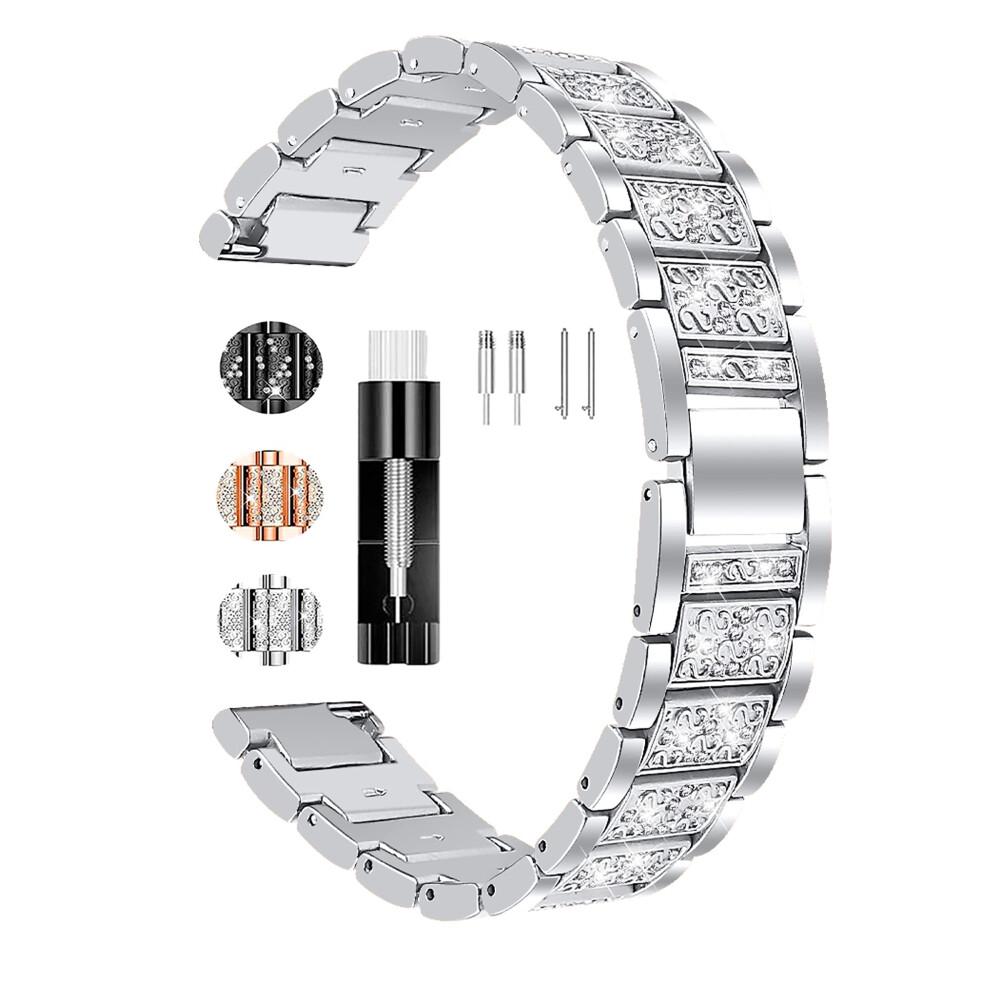 Stainless Steel Bling Strap With Sparkling Rhinestones Replacement Band For Garmin Vivoactive 4S Silver 9053599242017