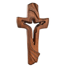 Wooden Wall Cross Handmade Beechwood Crucifix with Vivid Carving for Home Decor Easter Christmas 10 Inch