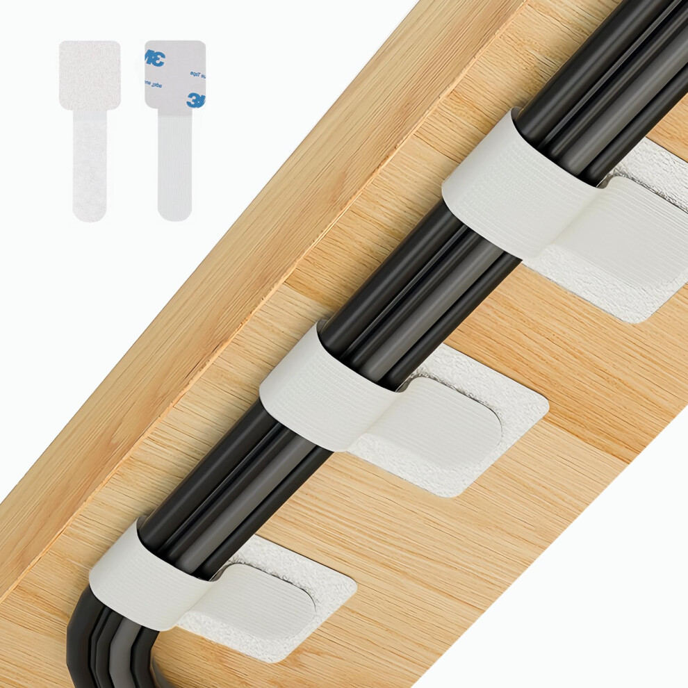 50Pcs Self Adhesive Hook And Loop Cable Ties With Strong Adhesion For Under Desk Cord Management White 9053599242147