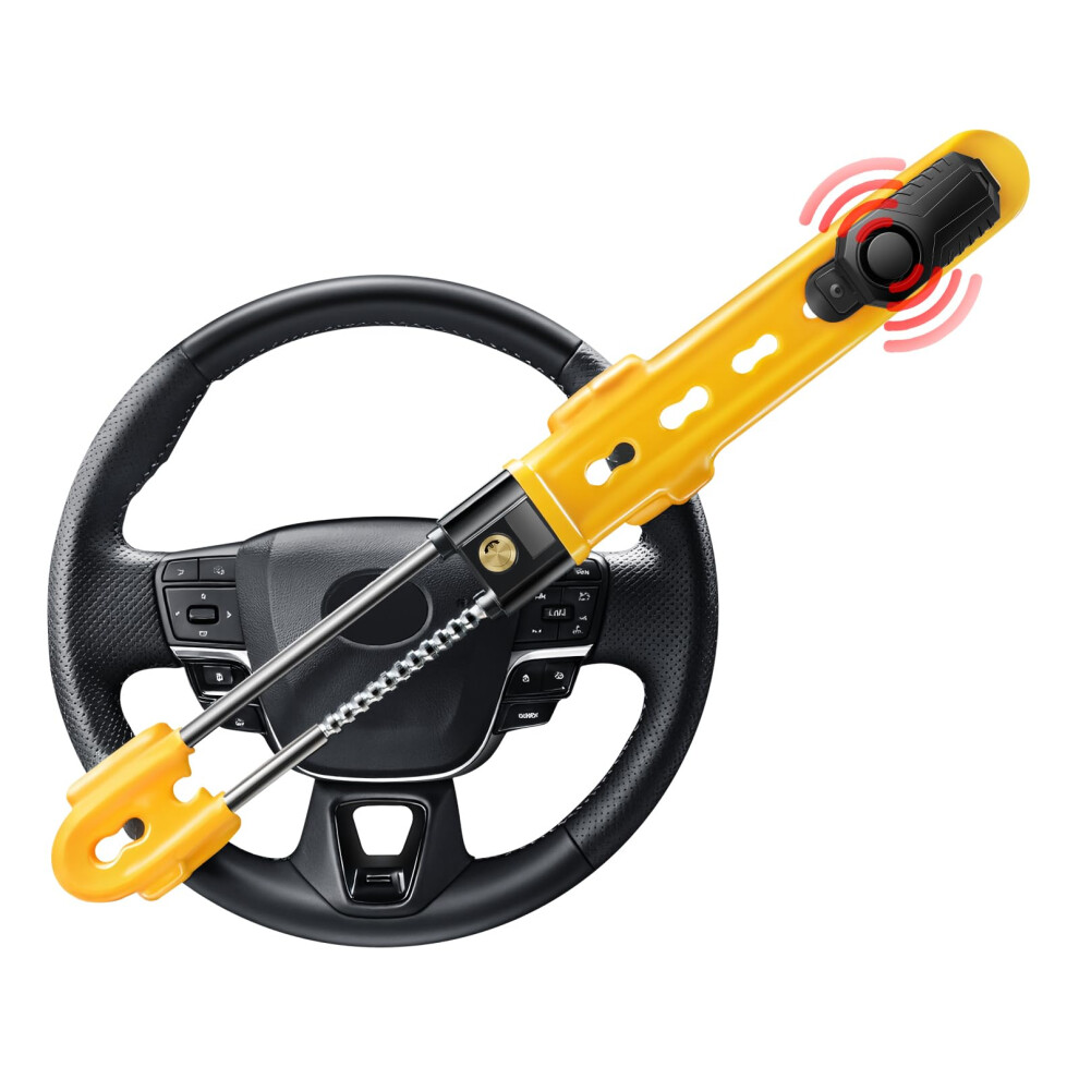 Car Steering Wheel Lock With 113Db Alarm, Heavy Duty Anti Theft Adjustable Lock For Cars Suvs Trucks, Visibility Yellow 9455672163477