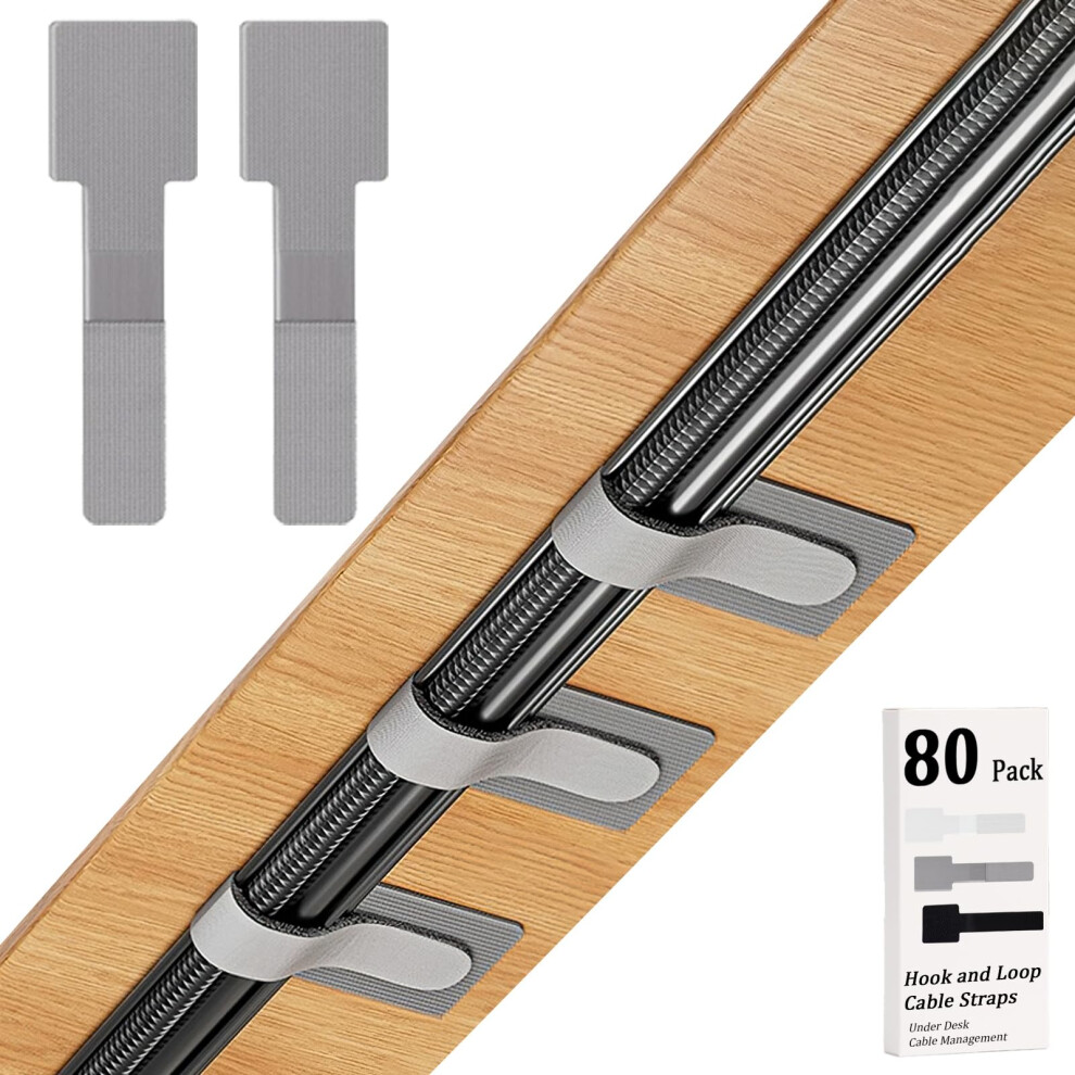 80Pcs Cable Management Straps With Adhesive Mount, Reusable Hook And Loop Cable Ties For Desk And Home 9053599242185
