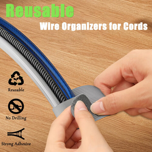 80PCS Hook and Loop Cable Straps for Under Desk Cable Management, Reusable Self Adhesive White Organizers 1
