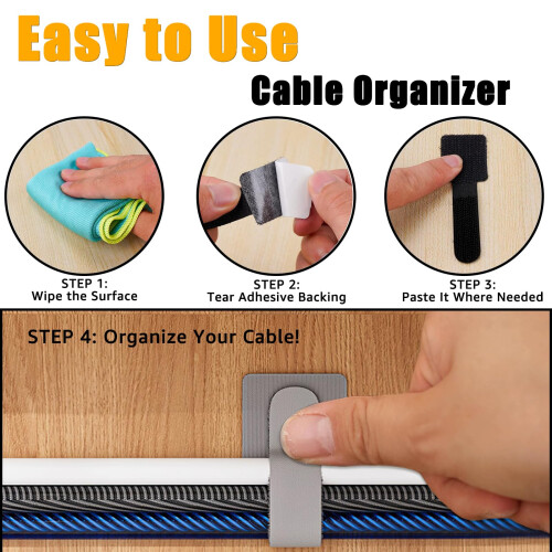80PCS Hook and Loop Cable Straps for Under Desk Cable Management, Reusable Self Adhesive White Organizers 2