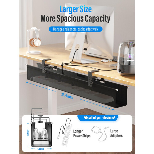 2 Pack Under Desk Cable Management Tray Set, Large NoDrill Desk Cable Organizer for Home Office 1
