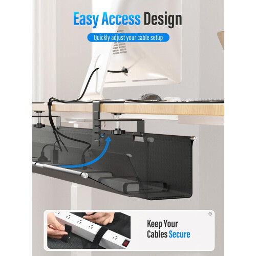 2 Pack Under Desk Cable Management Tray Set, Large NoDrill Desk Cable Organizer for Home Office 2