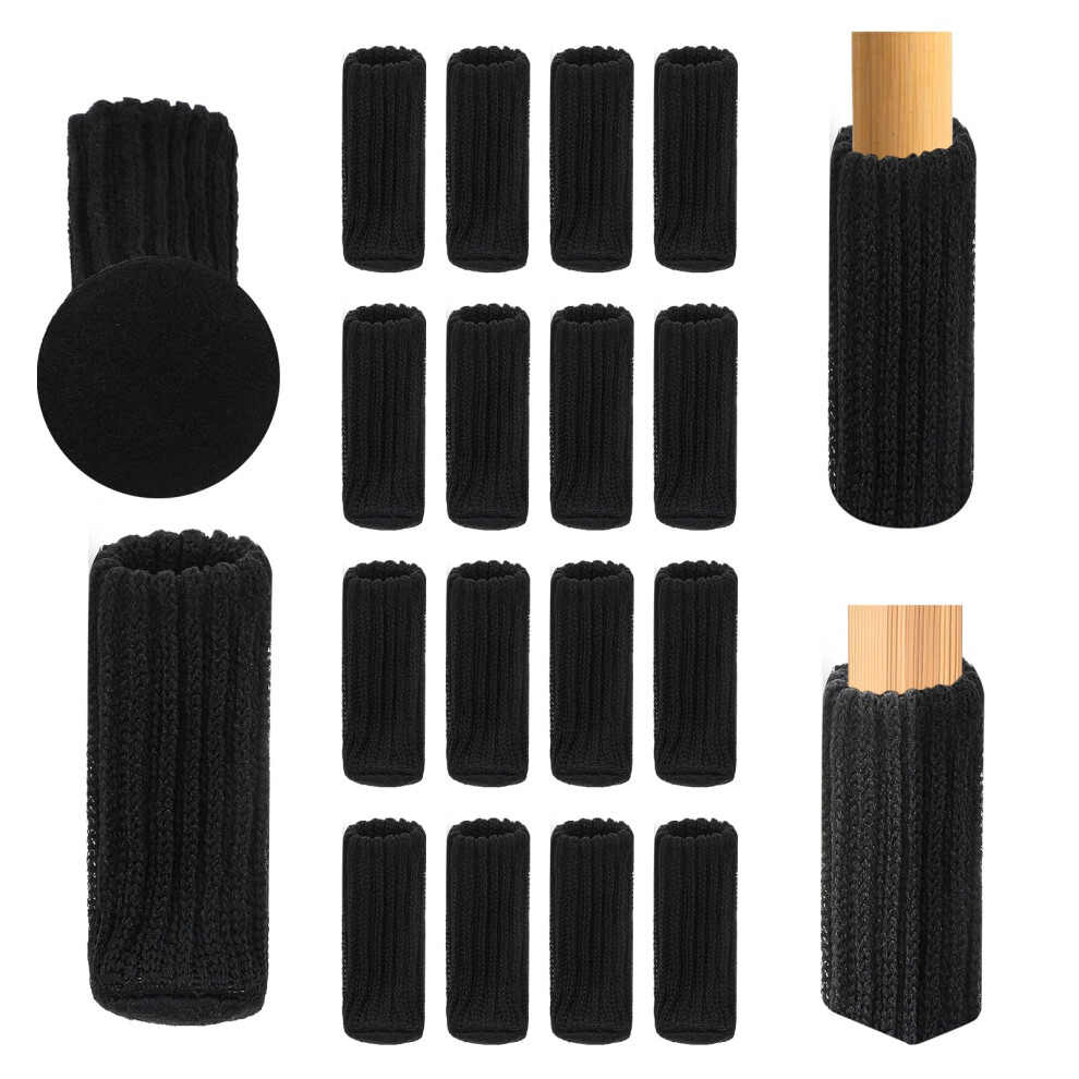 16 Pcs Black Chair Leg Floor Protectors, Elastic Knitted Chair Socks For Hardwood Floors, Scratch And Noise Reduction Design 9455672163934
