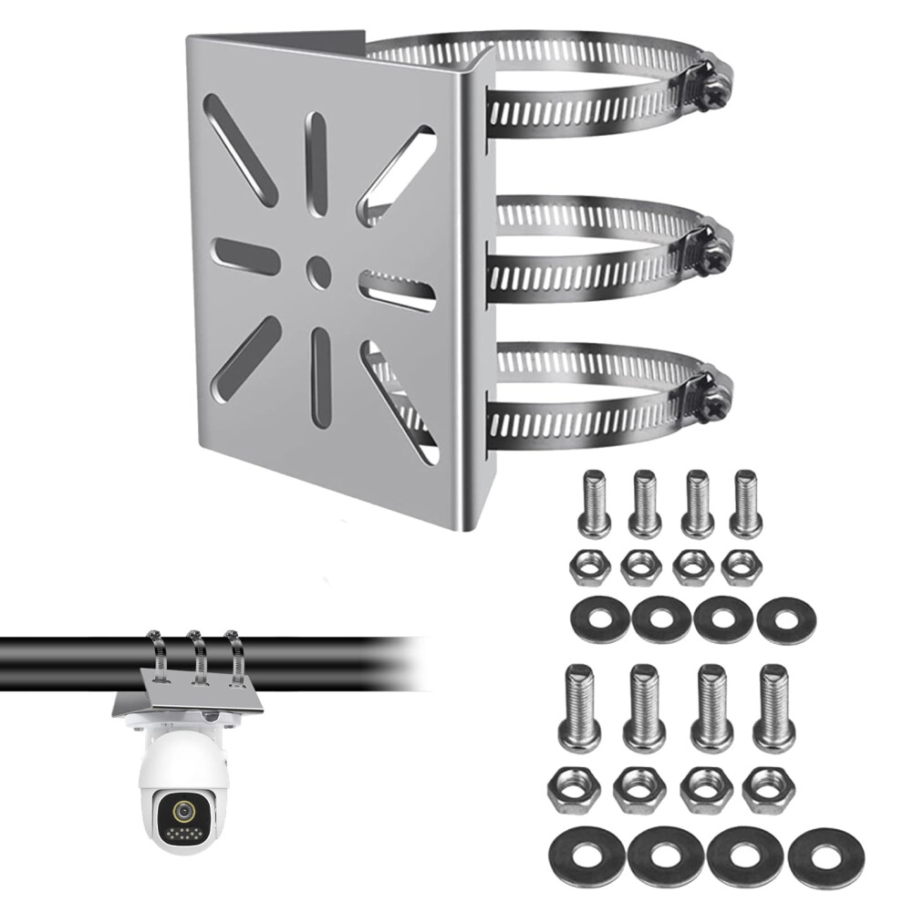 Pole Mount Bracket For Cctv Cameras, Stainless Steel Adjustable Mast Mount, Corrosion Resistant Silver 9053599242673