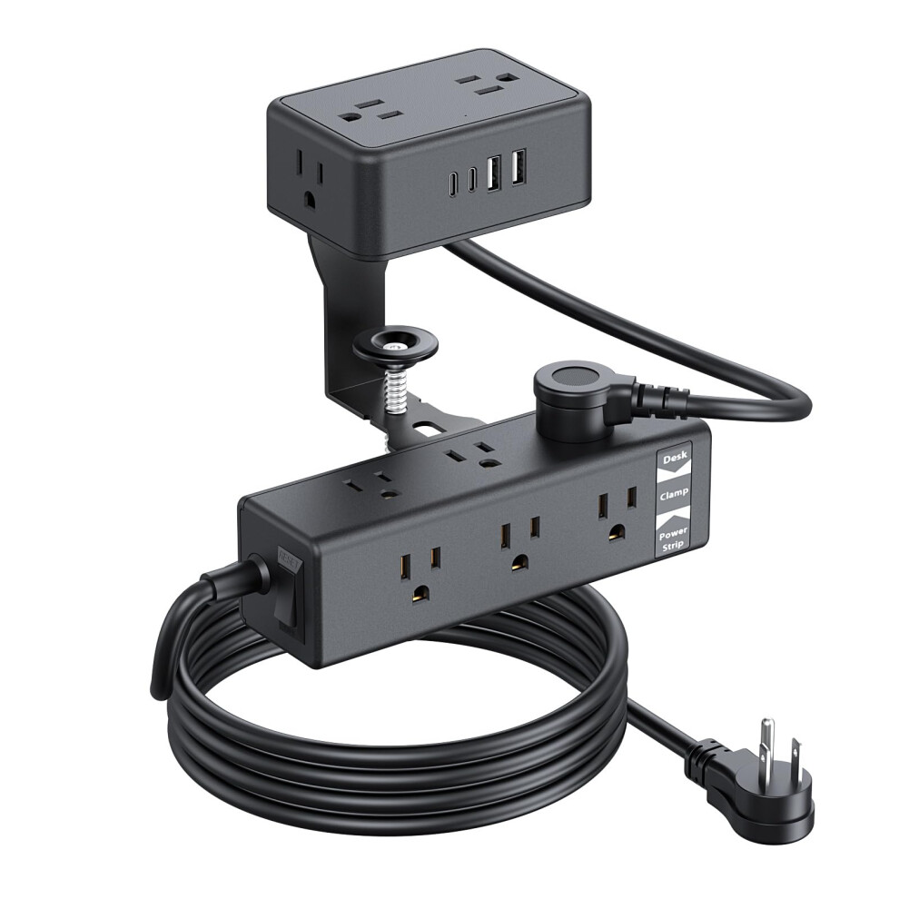 Desk Clamp Power Strip 13 Outlet Surge Protector With Usb C And Usb A Fast Charging 6.6Ft Cord For Office Home 9053599242772