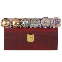 Championship Rings Set of 6 with MVP Design and Wooden Display Box Size 11