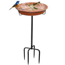 28In Freestanding Birdbaths Bowl Outdoor, Free Standing Garden Bird Bath Bird Feeder Bowl with Metal Stake, Detachable Decoration Spa Birdfeeder for G
