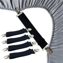 Bed Sheet Straps with Adjustable Tension Control, Durable Elastic Fitted Sheet Clips for Secure Corner Grip, Black