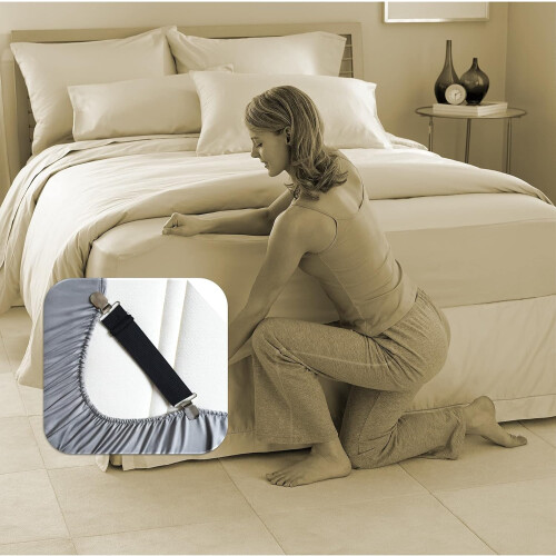Bed Sheet Straps with Adjustable Tension Control, Durable Elastic Fitted Sheet Clips for Secure Corner Grip, Black 1