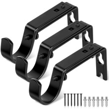 Adjustable Heavy Duty Curtain Rod Brackets for 1 Inch Rods Wall Mount Black Set of 3