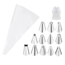 Cake Decorating Kit 14pcs White Reusable Silicone Pastry Bags with Stainless Steel Nozzles