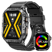 Military Smart Watch with AlwaysOn AMOLED Display, Rugged Waterproof Tactical Design, Android and iOS Compatible
