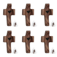 Wooden Pocket Cross Set 6PCS for Prayer and Comfort, Small Handcrafted Wooden Cross Religious Gift