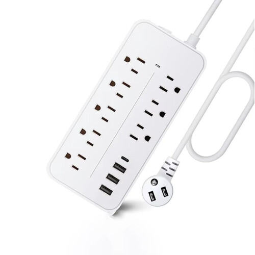 Power Strip with USB C and Multiple Outlets, Heavy Duty Surge Protector, Waterproof Flat Plug