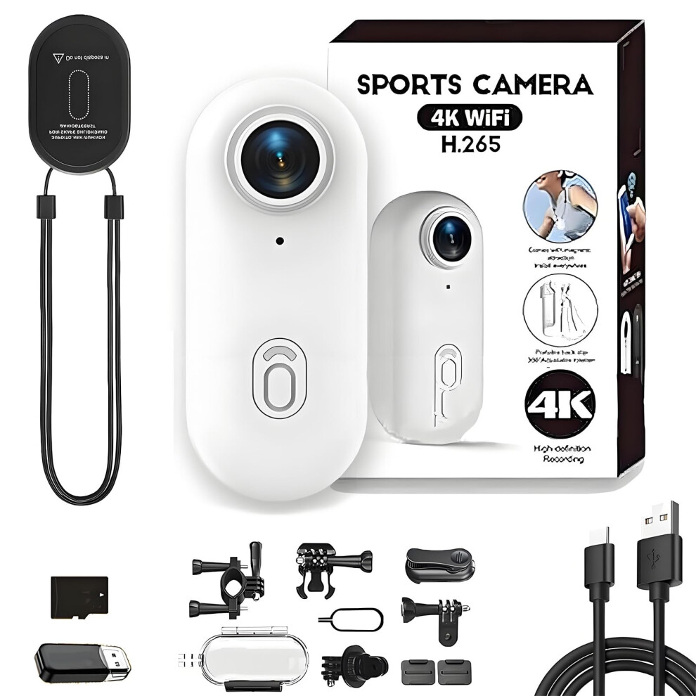 4K Action Camera Ultra Wide Angle Lens 30M Waterproof Wearable Body Cam For Cycling Diving 128G White 9455672165839
