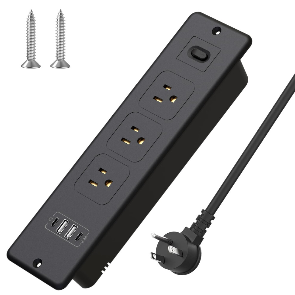 Recessed Power Strip With Fast Usbc Charging, Flush Mount Desk Outlet, 10Ft Cord, Black 9053599244318