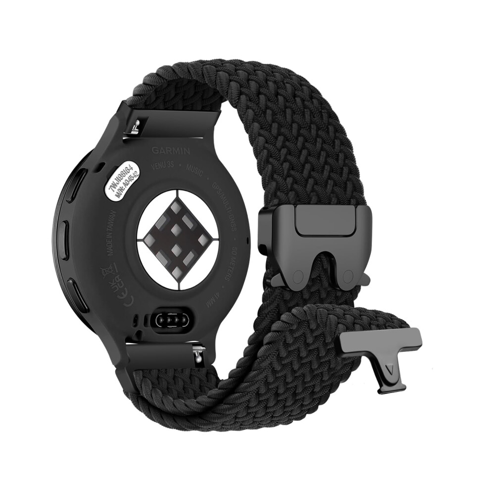 18Mm Nylon Braided Watch Band For Garmin Venu 3S/Vivoactive 4S, Stretchy Breathable Strap With Quick Release Pins And Secure Parachute Buckle (Black) Black 9053599244721