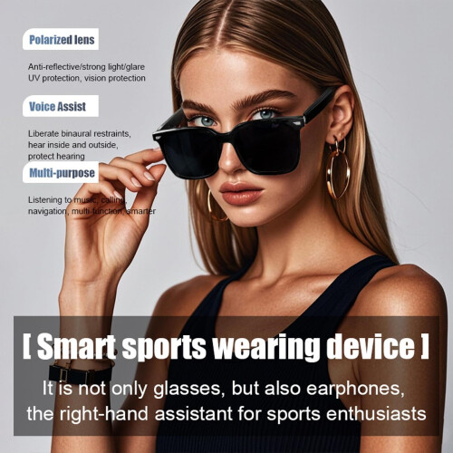 Smart Bluetooth Glasses with OpenEar Audio, Polarized UV Protection, Touch Control, Black 2