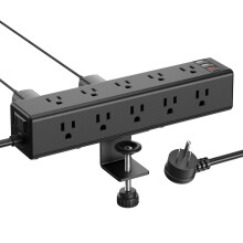Desk Clamp Power Strip with 15 Outlets Surge Protector USBA USBC Fast Charging 6FT Flat Plug