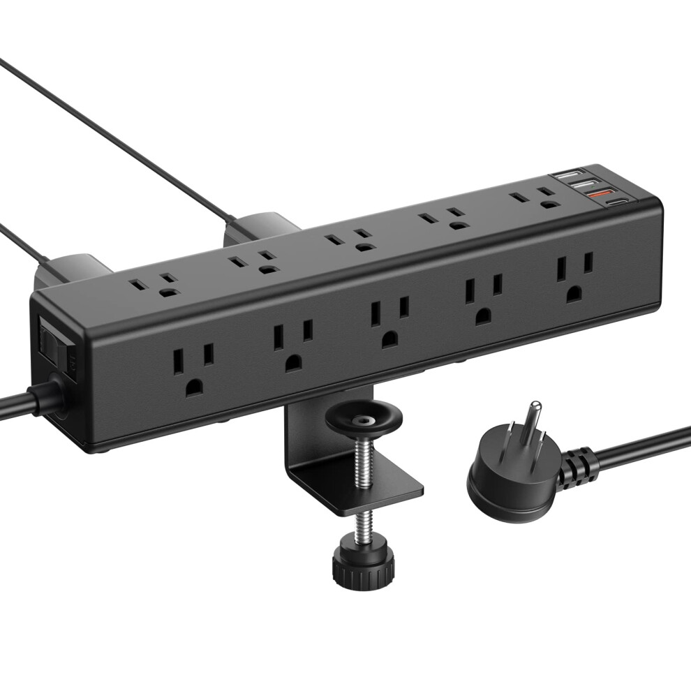 Desk Clamp Power Strip With 15 Outlets Surge Protector Usba Usbc Fast Charging 6Ft Flat Plug 9092120651492