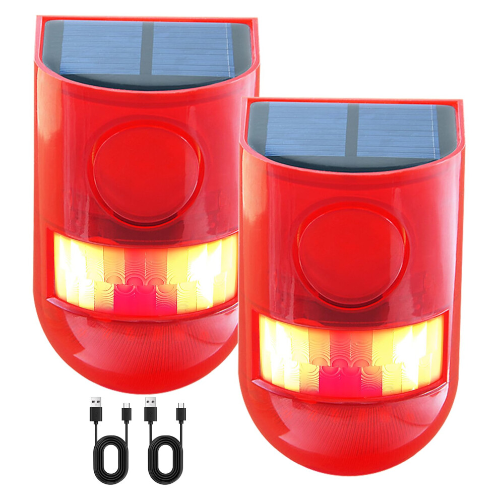 Solar Motion Sensor Alarm 2Pc With 129Db Siren And Strobe, Ip65 Waterproof Outdoor Detector For Garden Yard Farm Security 9174973762157