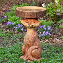 2 in 1 Outdoor Resin Bird Bath Feeder with Decorative Animal Statue for Garden Lawn Patio Yard