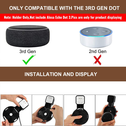 Wall Mount with Hidden Cable Management, SpaceSaving Bracket 3 Pack for Echo Dot 3rd Generation 2
