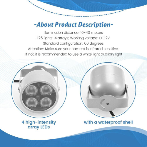 2X Waterproof 4 LED IR Illuminator 12V for CCTV Camera, Enhanced Night Vision Outdoor Security 2