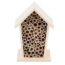 Wooden Bee House for Garden, Natural Insect Hotel with Bee Pollination Support and Easy Mounting
