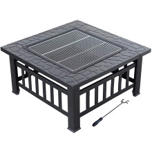 Outdoor Fire Pit Square Metal Wood Burning 2in1 with Cover for Patio Garden and Camping BBQ
