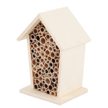 Wooden Bee House Natural Nesting Shelter for Garden Outdoor Use WeatherResistant Wood Build