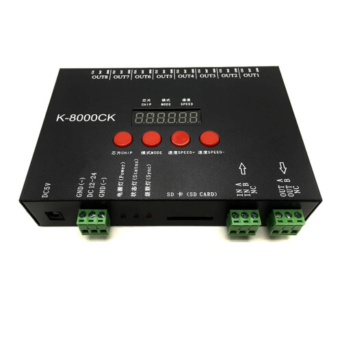 K8000CK LED Pixel Controller 8Port SPI Supports 8192 Pixels SD Card Programmable 524V Offline