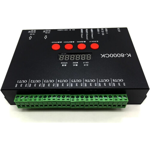 K8000CK LED Pixel Controller 8Port SPI Supports 8192 Pixels SD Card Programmable 524V Offline 1