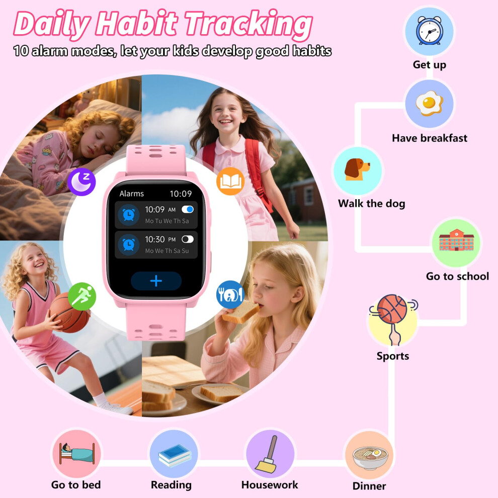 Modawin Kids Smart Watches Girls Gift Age 6-12 With 12 Puzzle Games, Heart Rate, Sleep Monitor, Pedometer, Flashlight, 1.83" Touchscreen Ip68 Waterpr 5005732025647