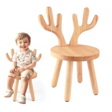 Kids Wooden Stool Solid Wood Child Chair with Safe Rounded Corners and DeerEar Design 2 Pack