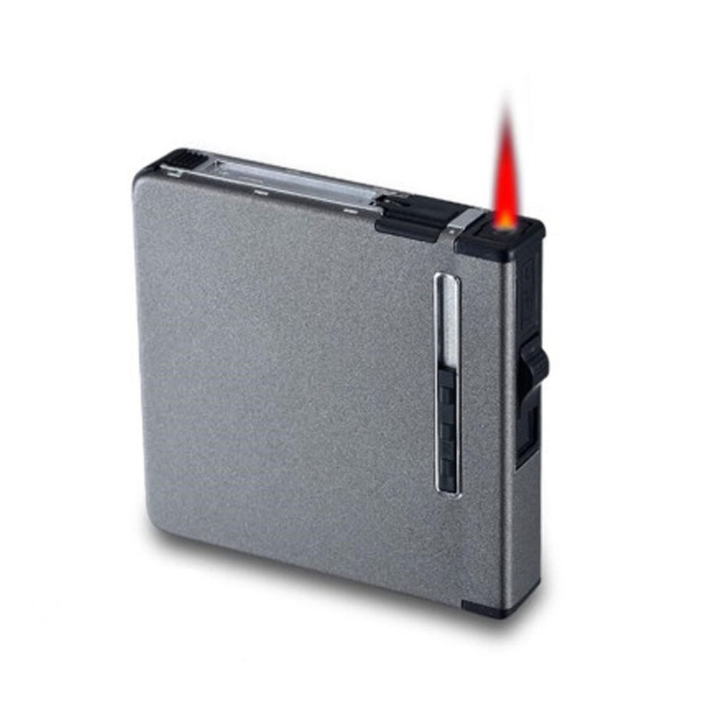 Windproof Butane Jet Flame Lighter with Integrated Refillable Cigarette Case for 20 King Size