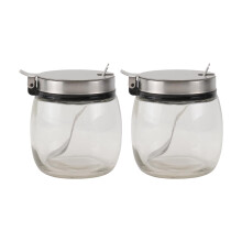 Spice Jar with Spoon 7 Oz Glass Condiment Jar Stainless Steel Lid Seasoning Container for Kitchen