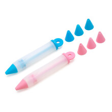 Cake Decorating Pen Set of 2 with 8 Tips, Silicone Icing Kit for Lettering, Cookies and Designs