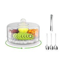 Condiment Tray with 360 Rotation and Lids, Ice Cooled 4Compartment Garnish Station for Parties