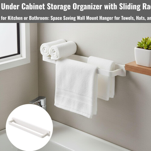Under Cabinet Pull Out Towel Rack with Smooth Sliding Design, No Drill SpaceSaving Closet Organizer 1