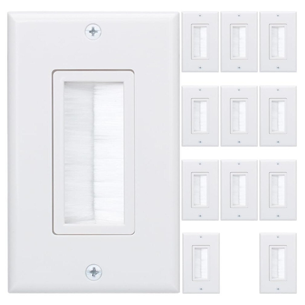 12Pack White 1Gang Brush Wall Plate Insert For Seamless Hdmi Cable Pass Through And Management 9092120655582