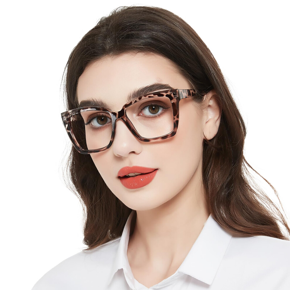 Oversized Square Reading Glasses 2.25x Leopard Frame Blue Light Blocking for Women and Men