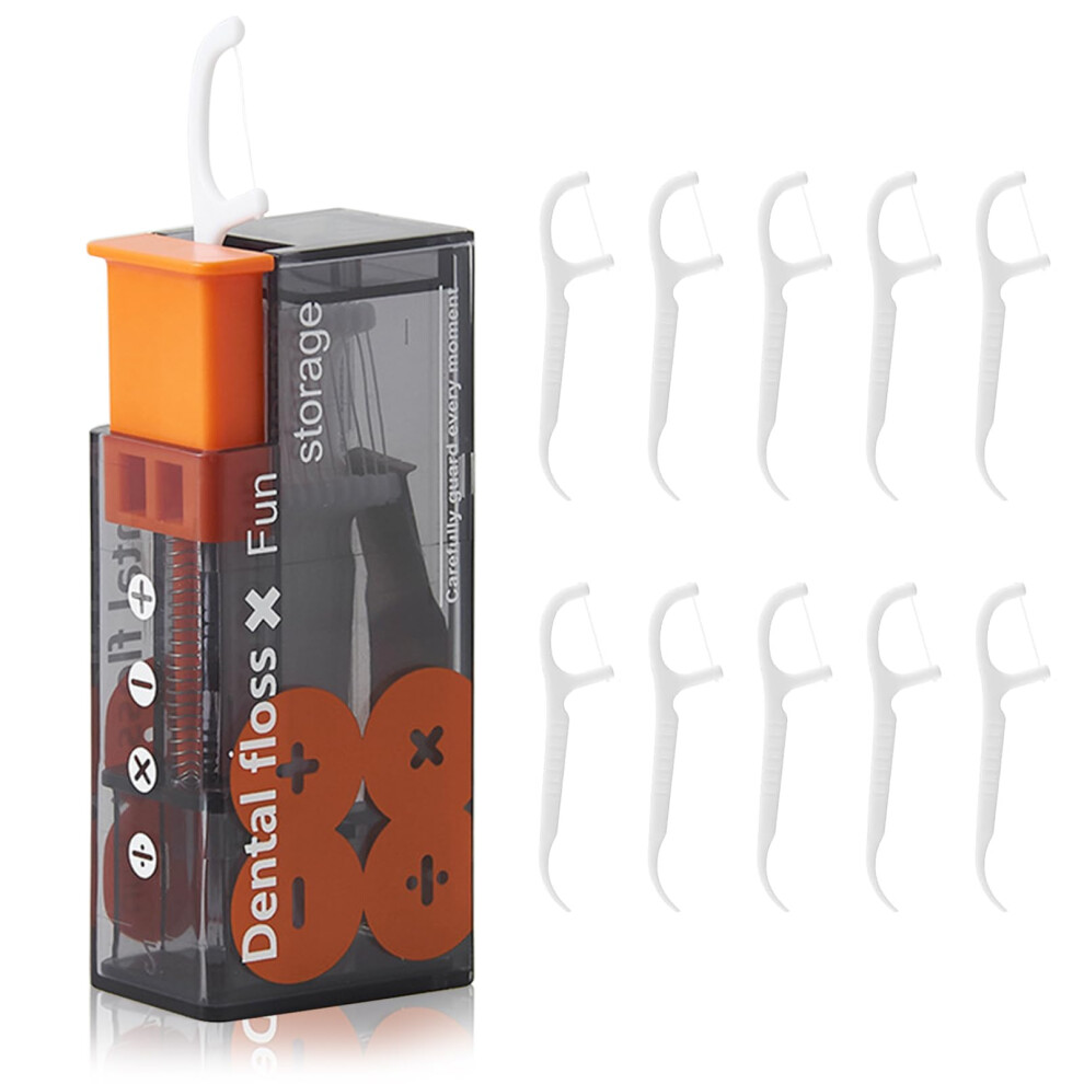 Black Portable Dental Floss Dispenser With 10 Durable Picks, Compact Travel Floss Pick Case